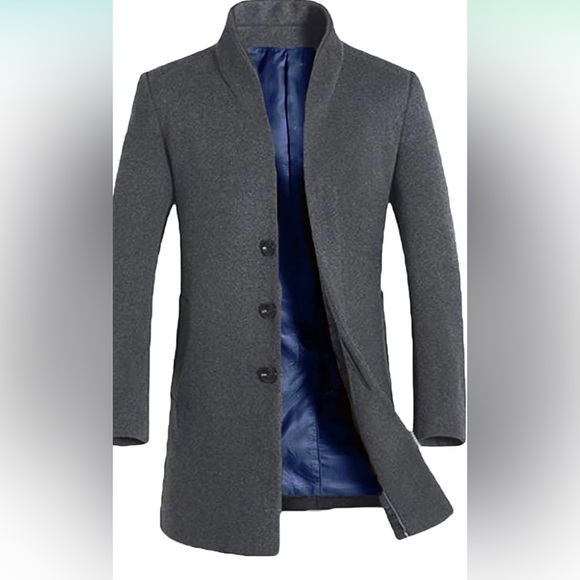 Men's French Woolen Coat Business Down Jacket Trench Topcoat dark Gray - Picture 3 of 7